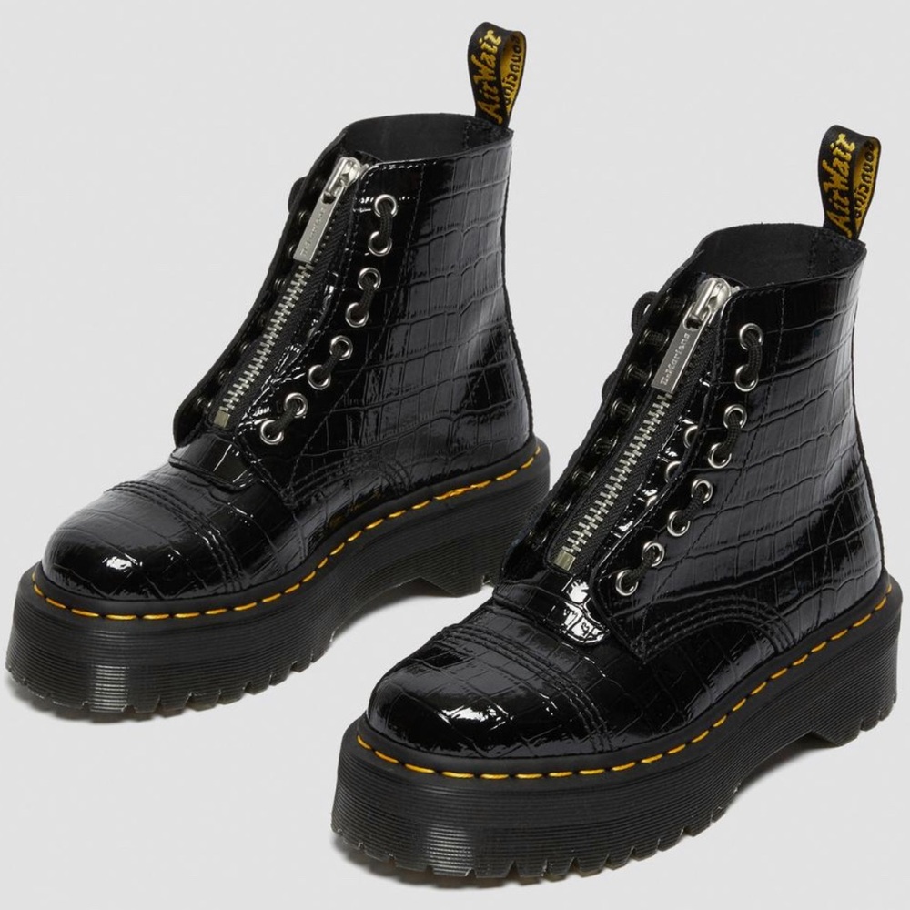 SINCLAIR PATENT CROCODILE PLATFORM BOOTS
